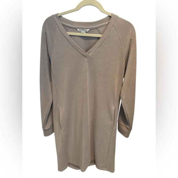 ATHLETA SEASOFT DRESS V Neck LONG SLEEVE Size Medium Lilac Purple Gray #882063 - Picture 6 of 6